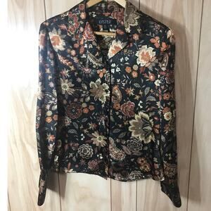 Kasper Floral Silky Collared Button-Down Long Sleeve Top 6